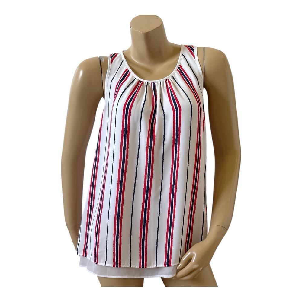 DR2 Daniel Rainn Striped Tank Womens Small Sleeveless White Red Blue Blouse Top